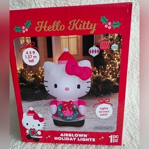 New 4.5 ft Hello Kitty in dress with wreath Christmas Airblown Yard Inflatable
